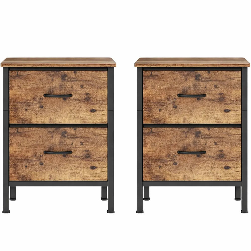 Paire de Tables de Chevet en Métal avec Tiroirs en Tissu - Rustique