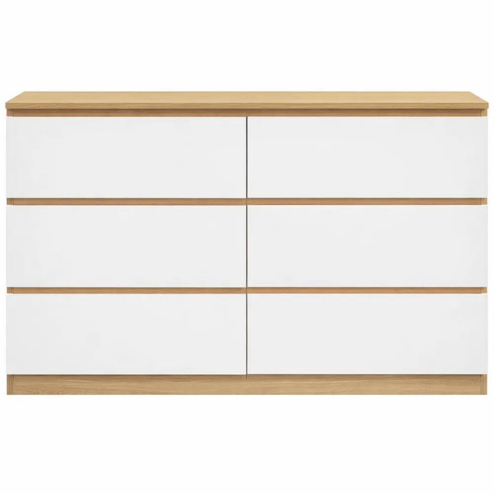 Grande commode 6 tiroirs 140 cm en bois et blanc