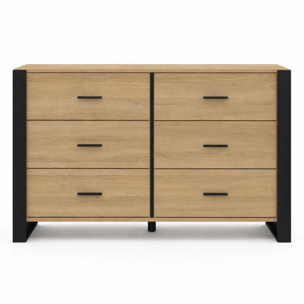 Commode moderne à 6 tiroirs en bois et noir