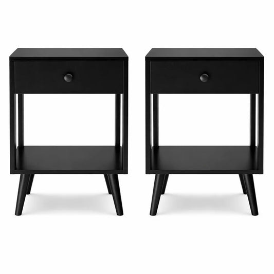 Lot de 2 Tables de Chevet avec Tiroir et Étagère Ouverte
