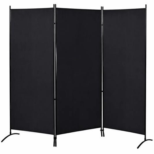 Paravent de Jardin 3 Panneaux en Métal et Polyester Noir