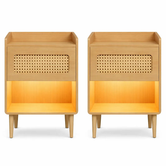 Ensemble de 2 tables de chevet avec lumière et multiprise