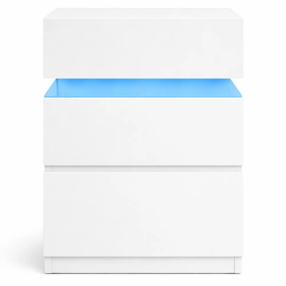 Table de chevet moderne avec LED multicolores et 3 tiroirs