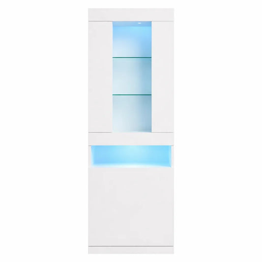 Vitrine Moderne avec Éclairage LED et Étagères en Verre pour Salon