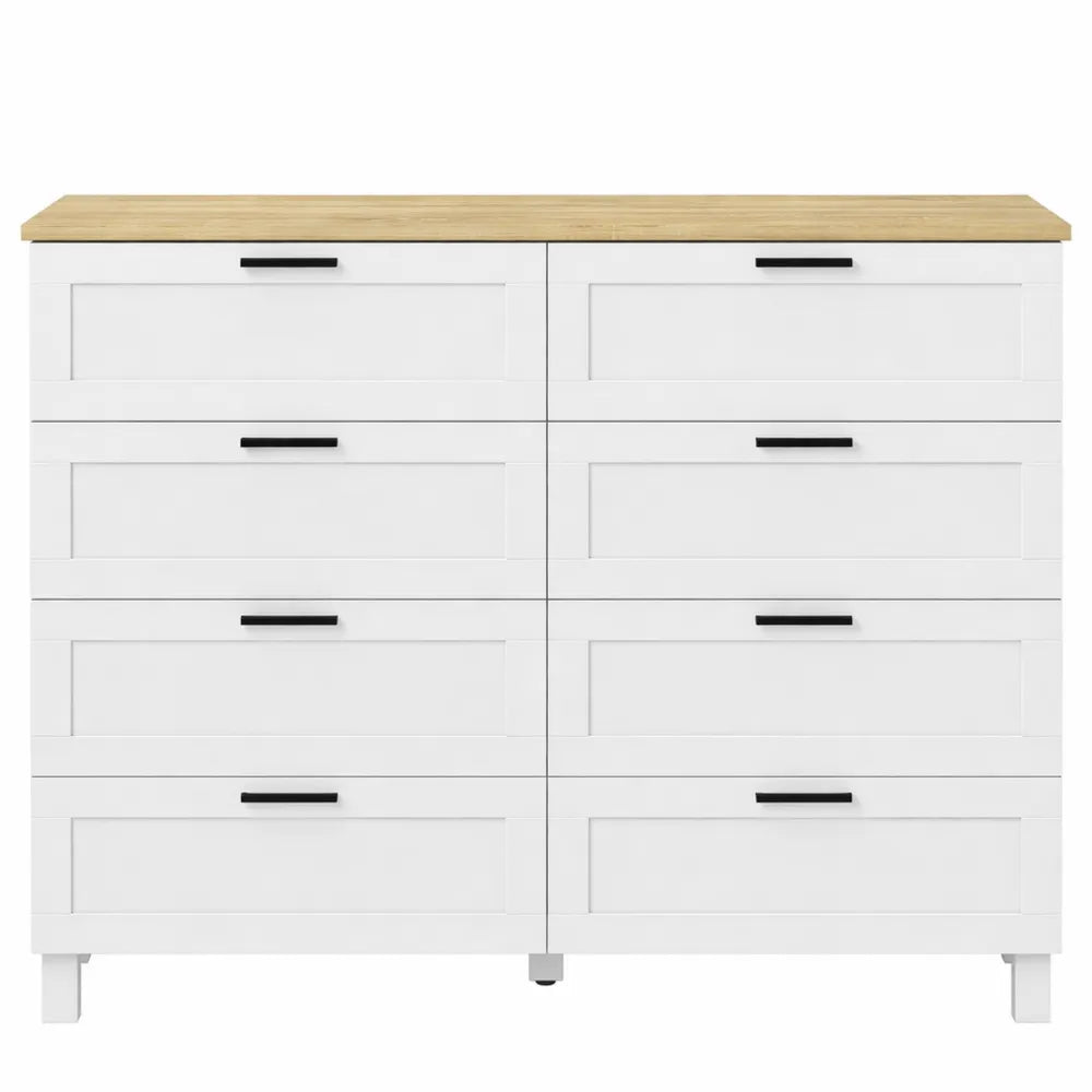 Commode 6 tiroirs moderne, bois de pin et blanc, pour chambre et salon