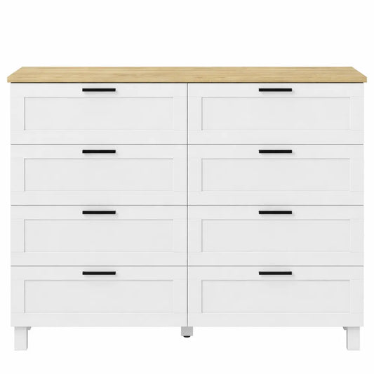 Commode 6 tiroirs moderne, bois de pin et blanc, pour chambre et salon