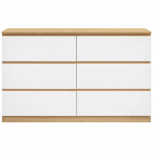 Grande commode 6 tiroirs 140 cm en bois et blanc