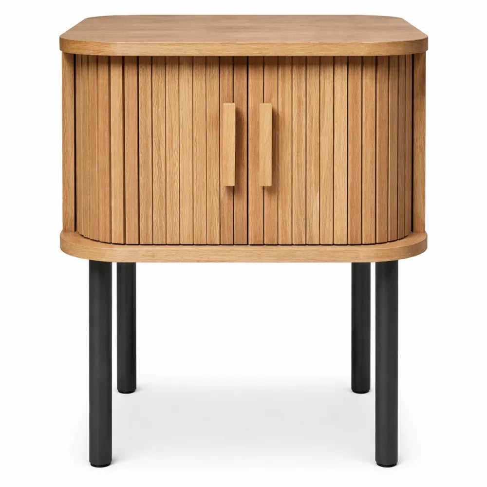 Table de Nuit en Effet Chêne avec Portes Coulissantes