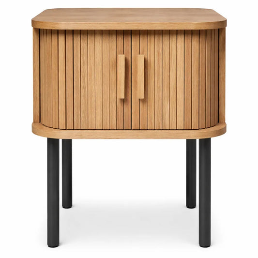 Table de Nuit en Effet Chêne avec Portes Coulissantes