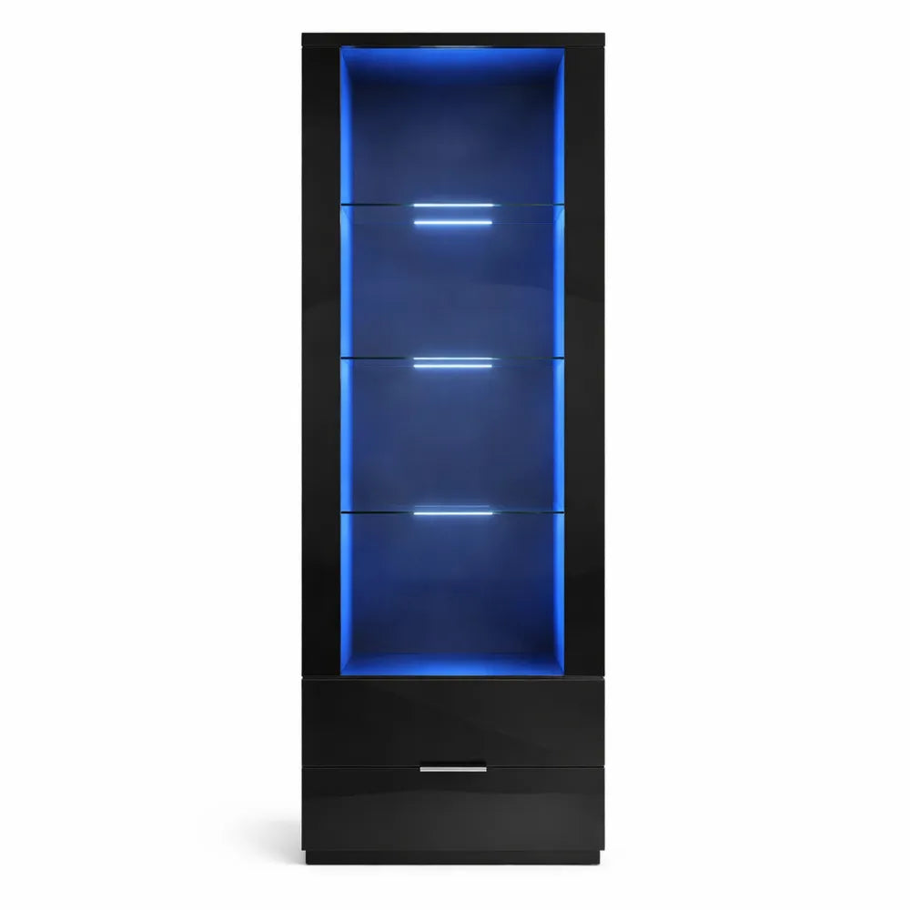 Armoire en verre éclairée avec tiroirs pour collection élégante