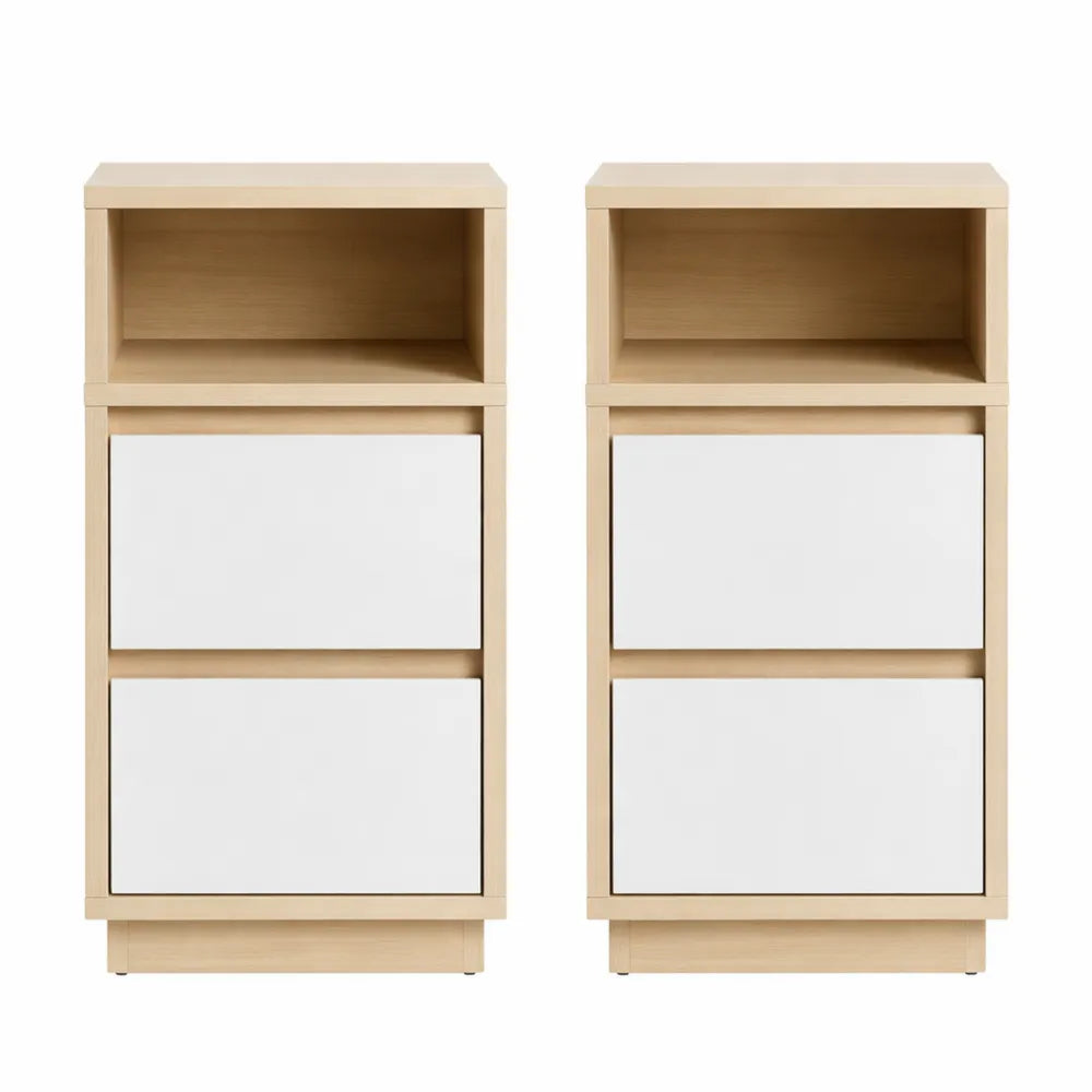 Paire de Tables de Chevet Étroites avec Tiroirs et Compartiment