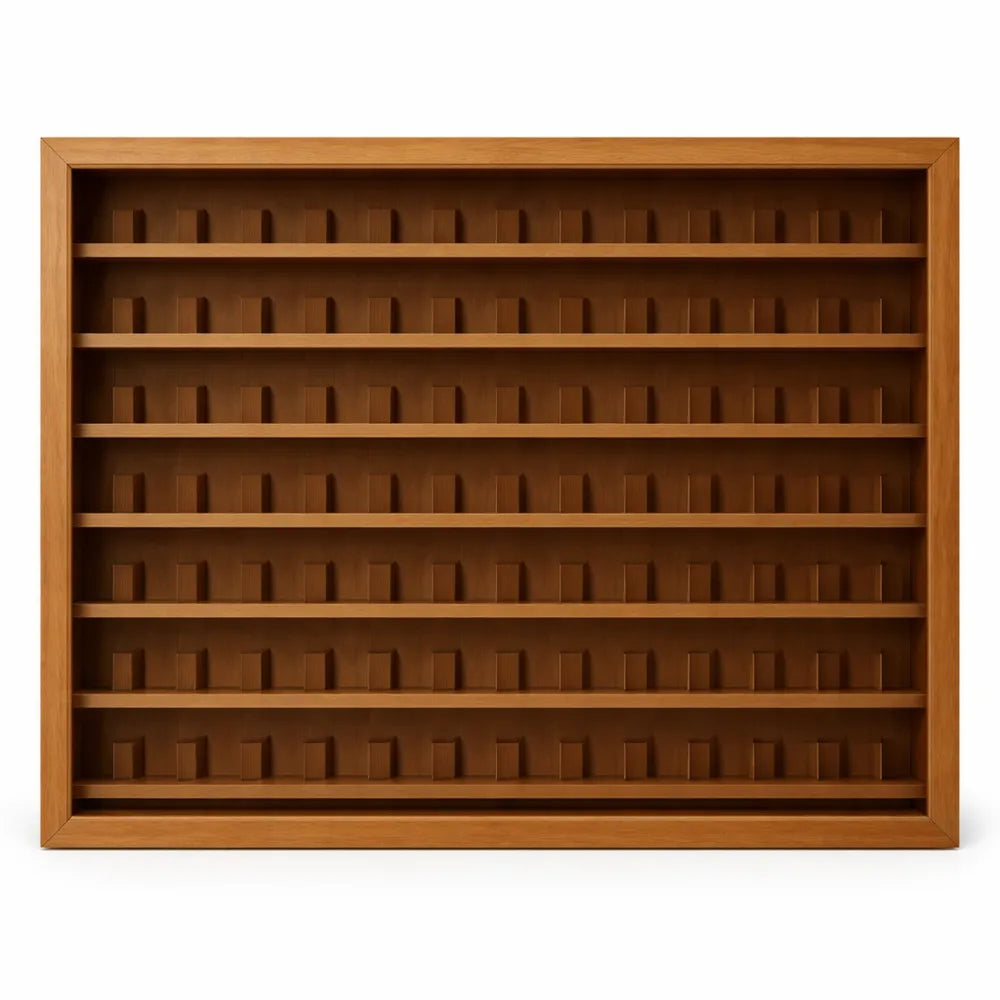 Vitrine pour collection de dés à coudre, capacité 98 pièces, finition chêne