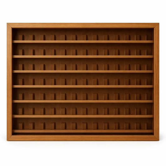 Vitrine pour collection de dés à coudre, capacité 98 pièces, finition chêne