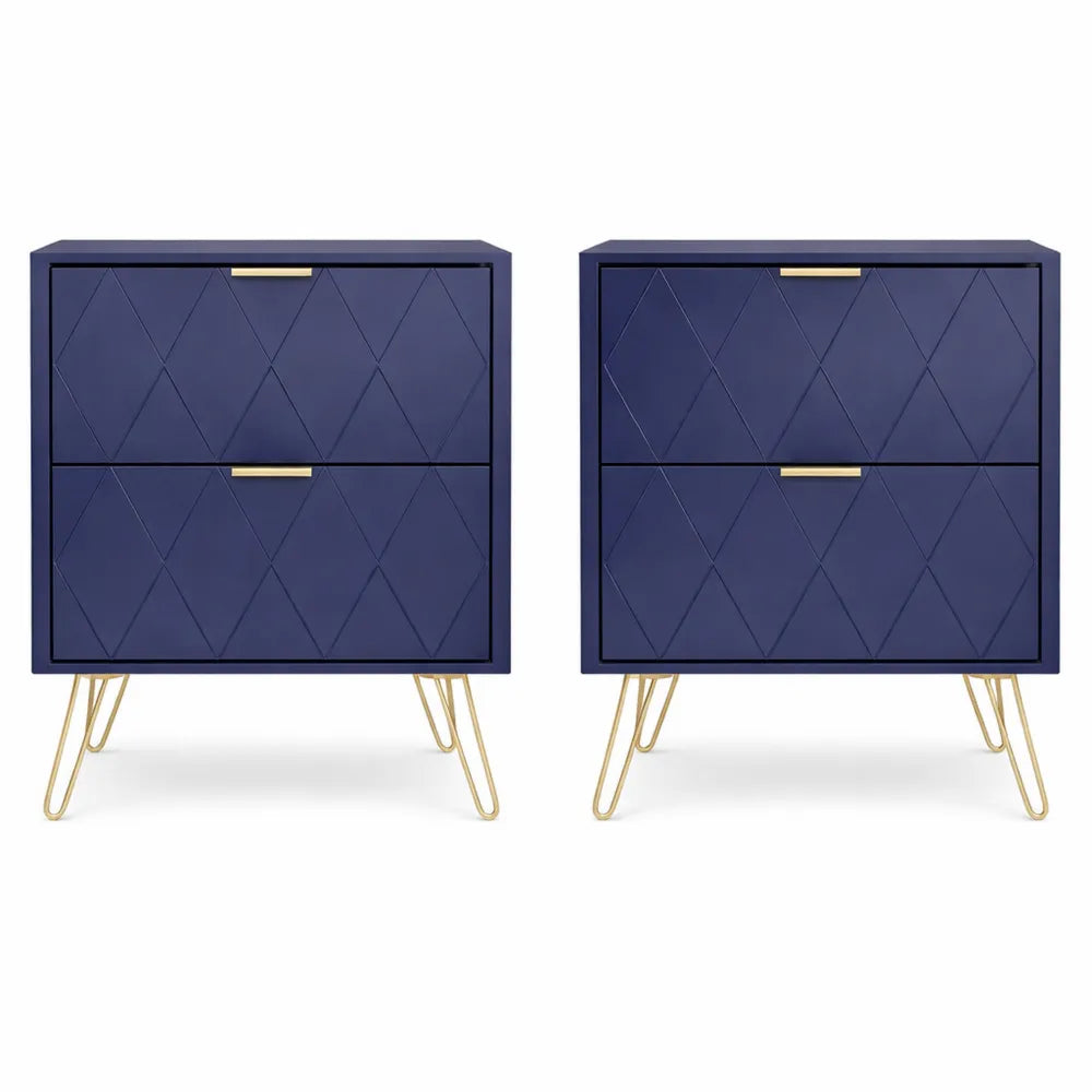 Ensemble de 2 tables de chevet modernes avec tiroirs dorés, style scandinave pour chambre
