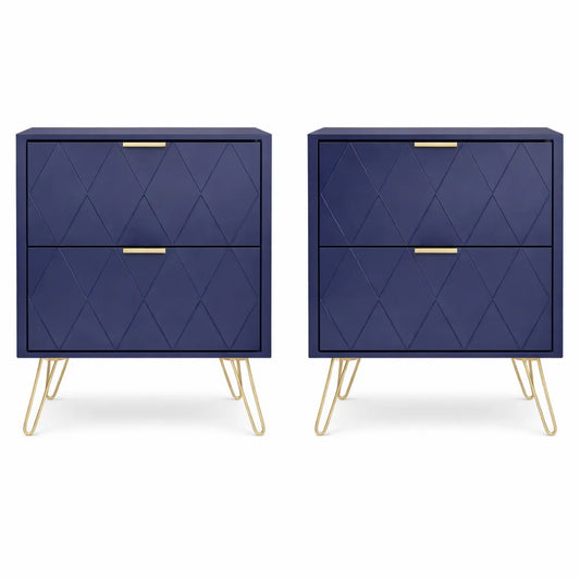 Ensemble de 2 tables de chevet modernes avec tiroirs dorés, style scandinave pour chambre