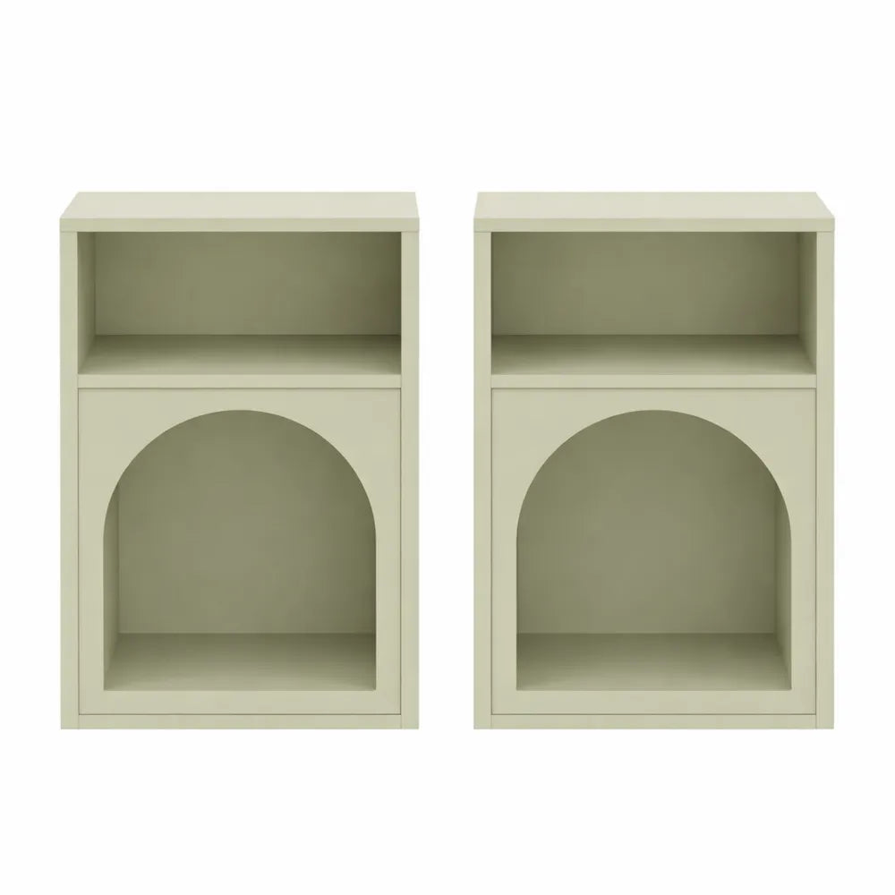 Ensemble de 2 tables de nuit avec rangements, design moderne pour chambre ou salon, vert clair