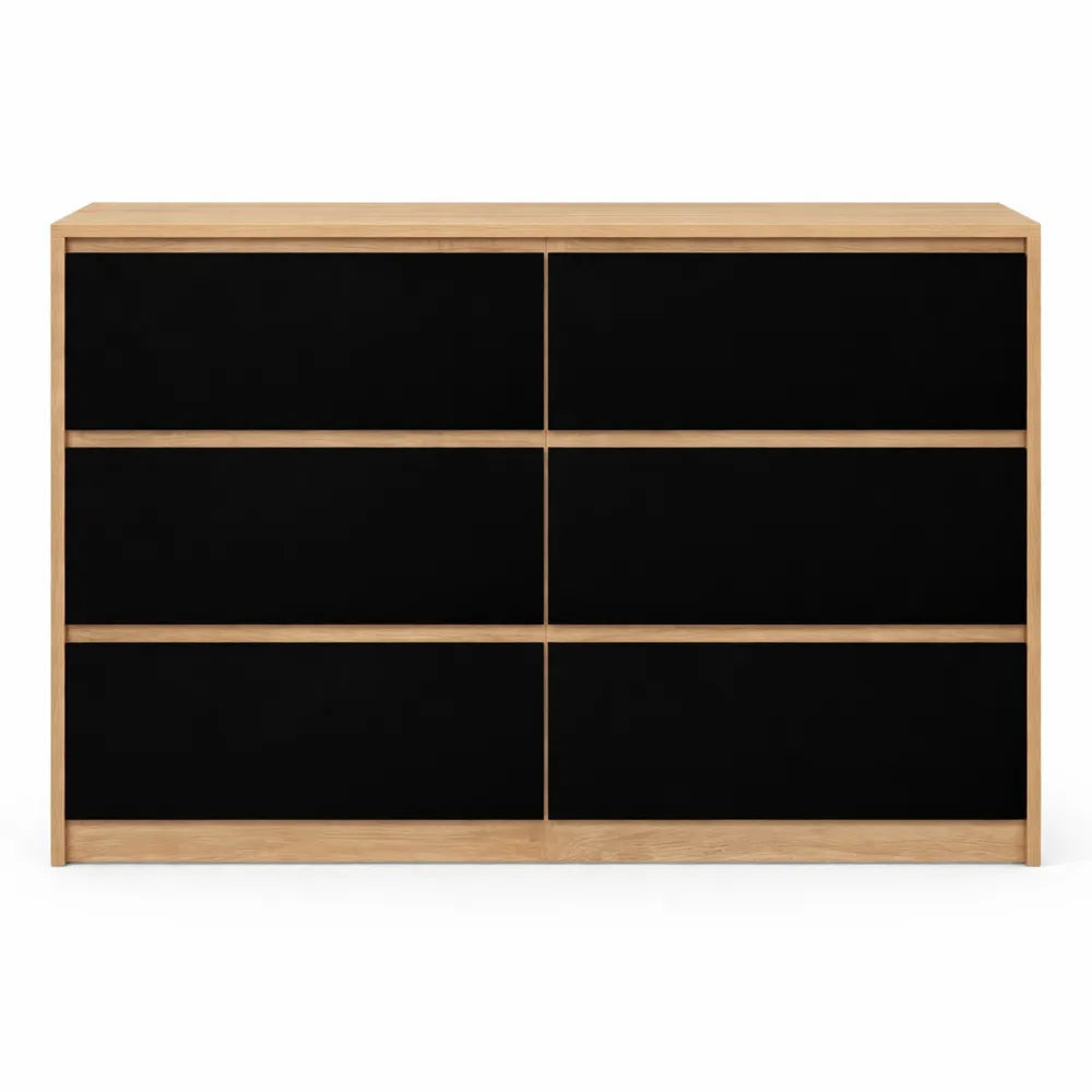 Commode élégante 6 tiroirs bois et noir