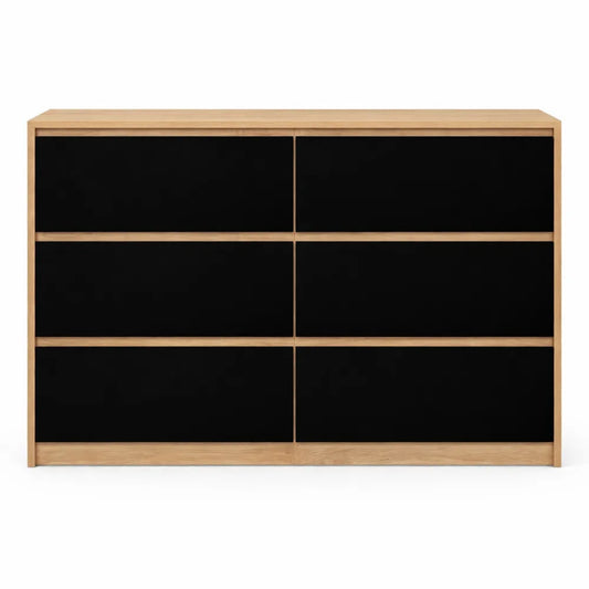 Commode élégante 6 tiroirs bois et noir