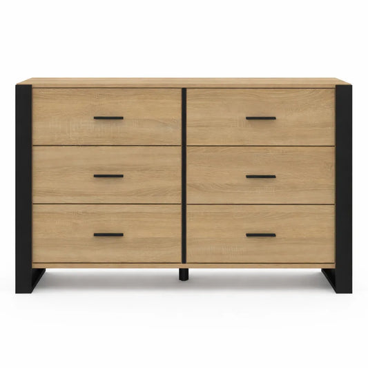 Commode moderne à 6 tiroirs en bois et noir