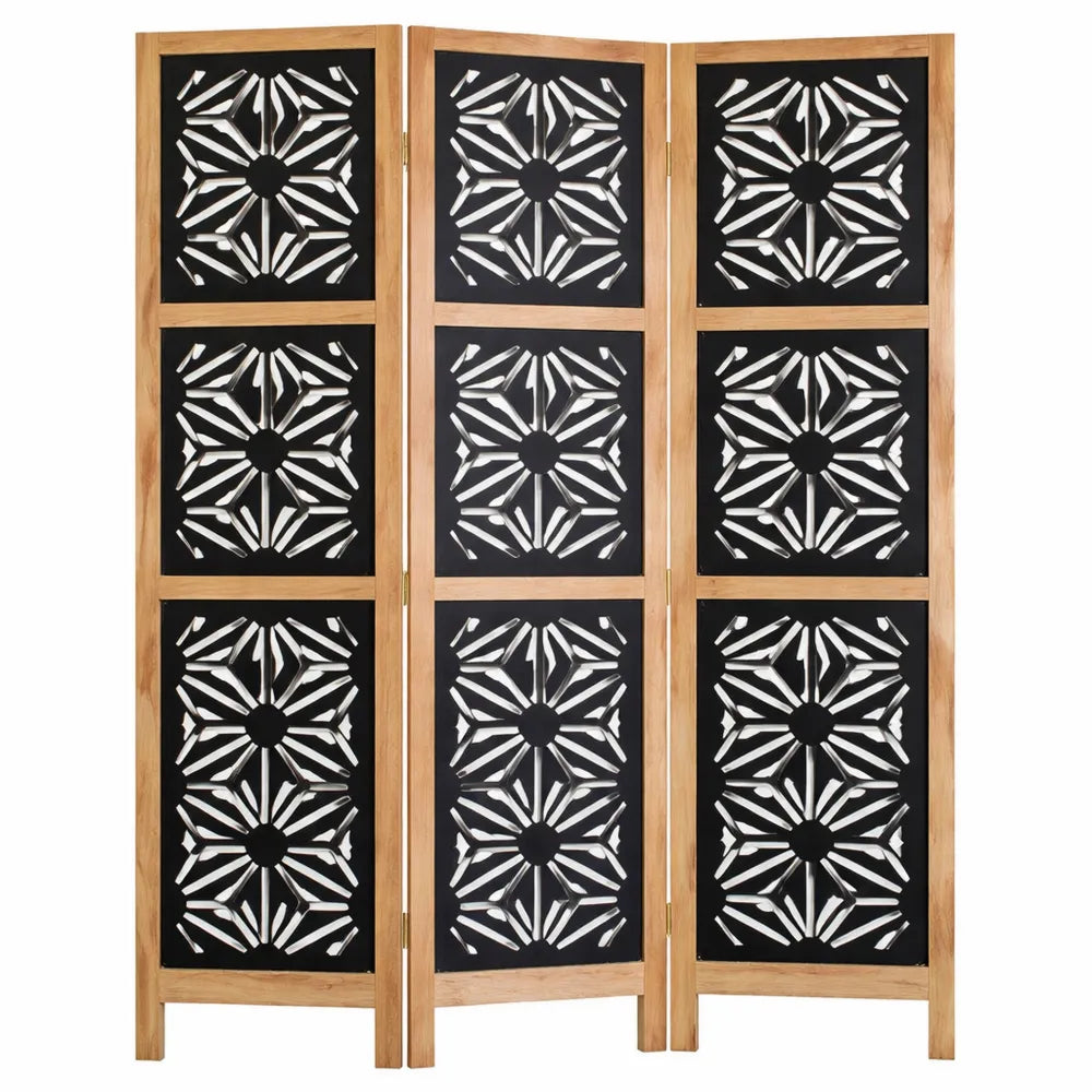 Paravent décoration bois naturel noir 3 panneaux