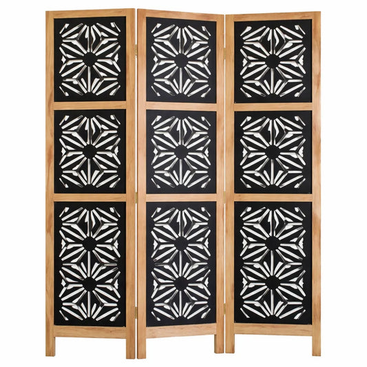 Paravent décoration bois naturel noir 3 panneaux