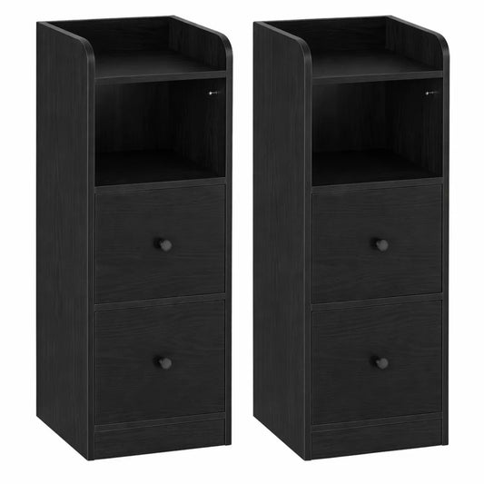 Petites Tables d'Appoint avec Tiroirs et Compartiment Ouvert, pour Chambre ou Salon, Bois Noir